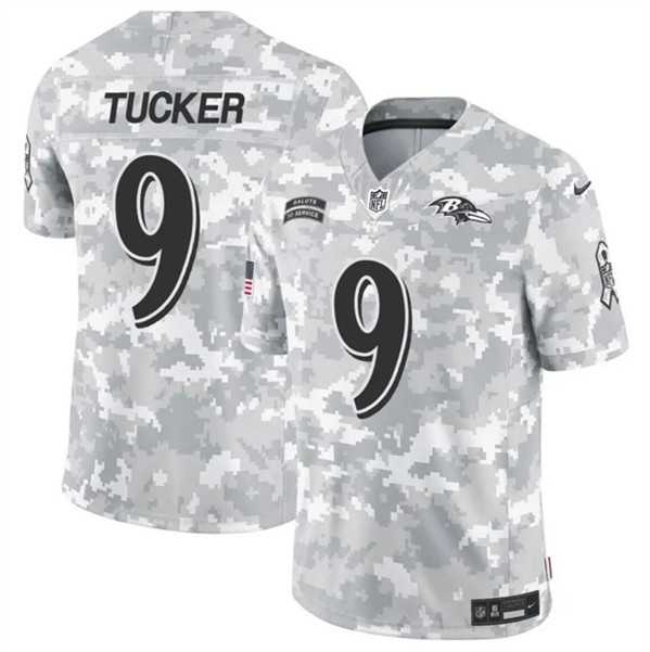 Men%27s Baltimore Ravens #9 Justin Tucker 2024 F.U.S.E. Arctic Camo Salute to Service Limited Stitched Jersey Dzhi